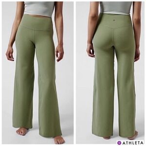 Athleta Elation Wide Leg Pant Women's Small Petite Green High Rise Yoga Lounge